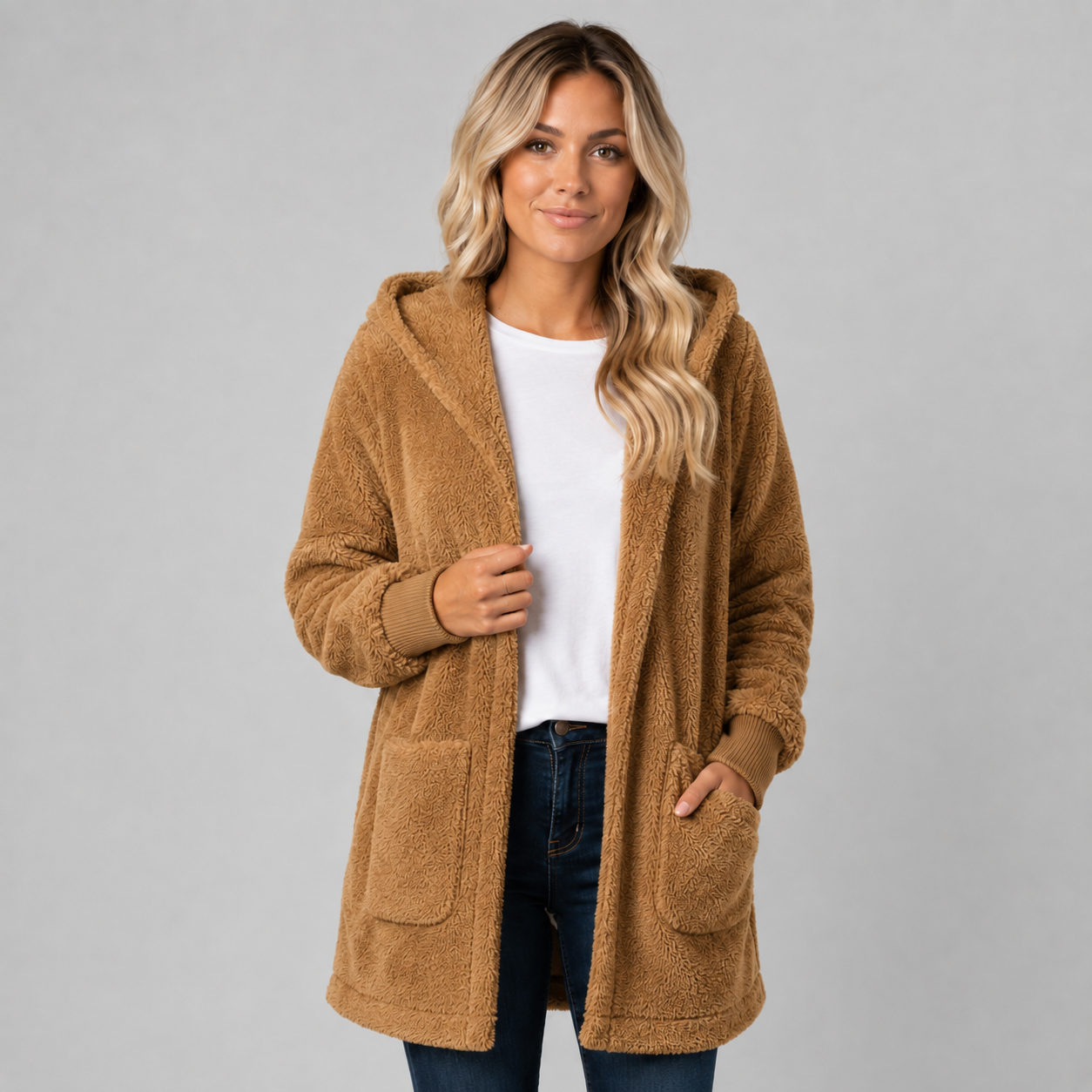 Montarello Women's Longline Fleece Cardigan with Hood