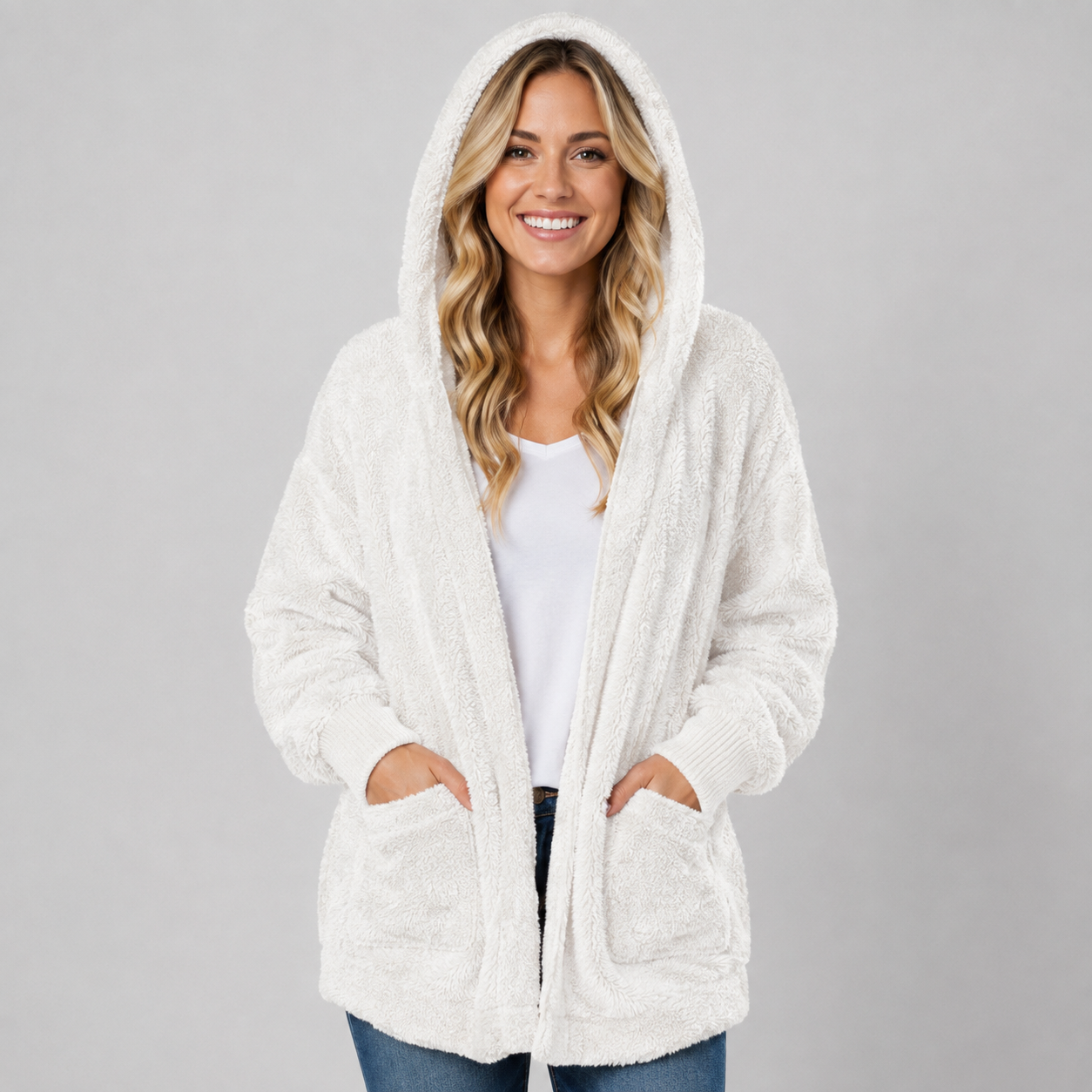 Montarello Women's Longline Fleece Cardigan with Hood