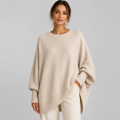 Montarello Women's Oversized Poncho Sweater with Asymmetric Hem