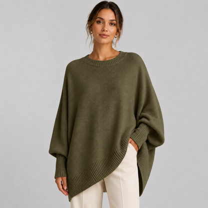 Montarello Women's Oversized Poncho Sweater with Asymmetric Hem