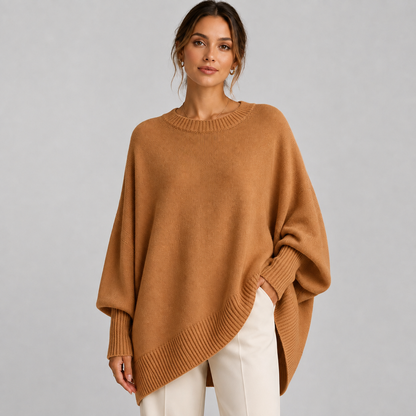 Montarello Women's Oversized Poncho Sweater with Asymmetric Hem