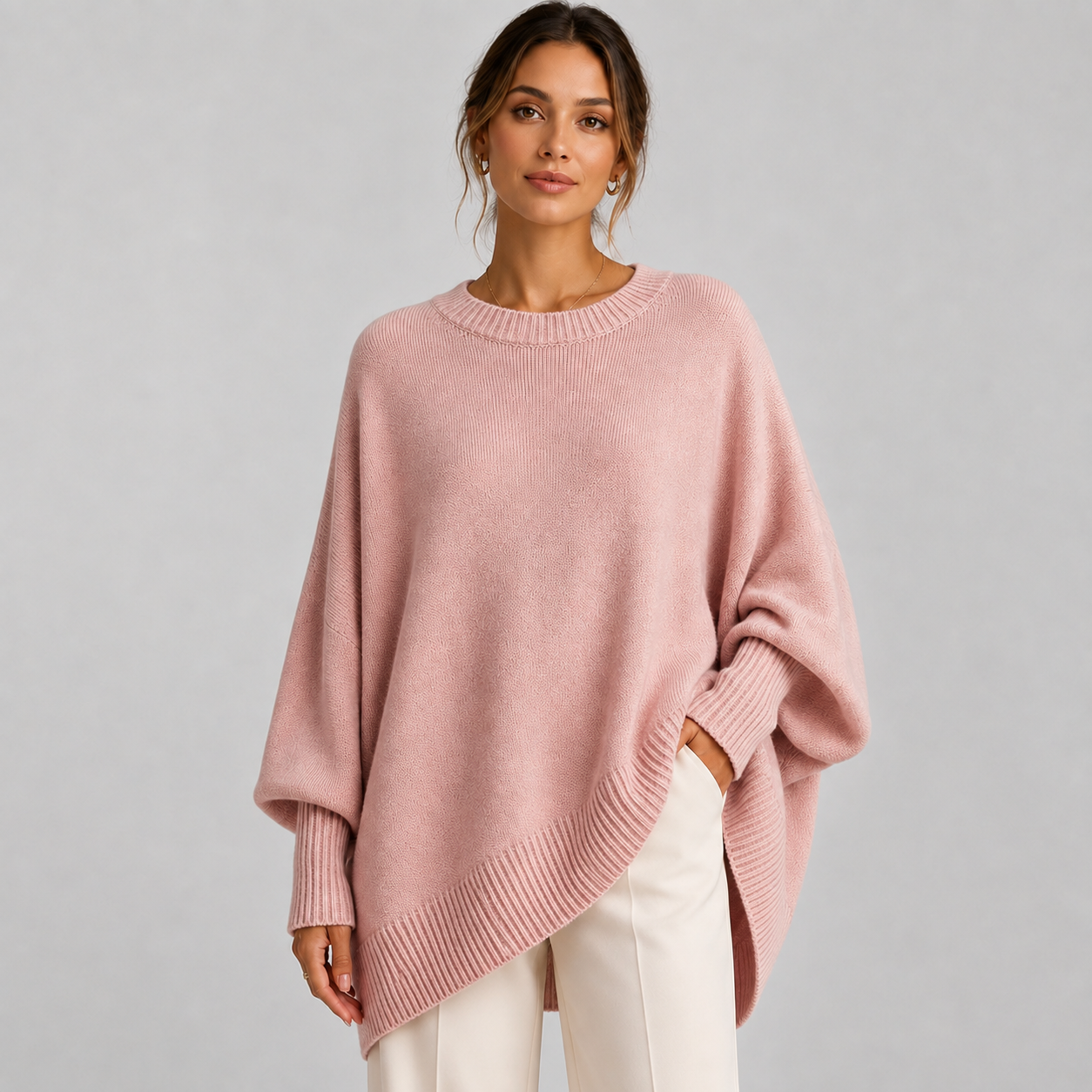Montarello Women's Oversized Poncho Sweater with Asymmetric Hem