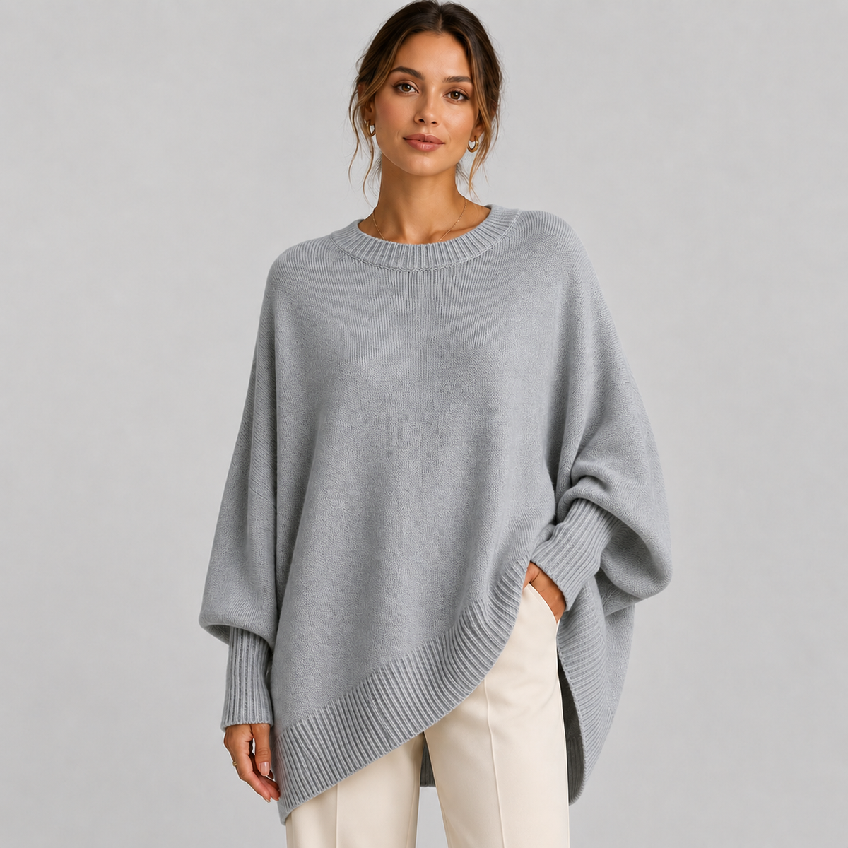 Montarello Women's Oversized Poncho Sweater with Asymmetric Hem