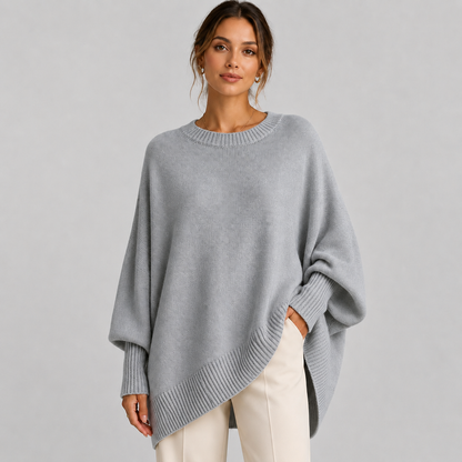 Montarello Women's Oversized Poncho Sweater with Asymmetric Hem