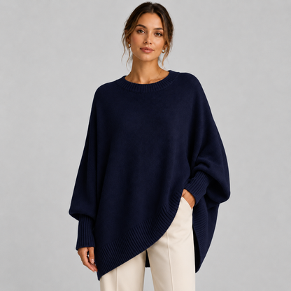 Montarello Women's Oversized Poncho Sweater with Asymmetric Hem