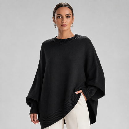 Montarello Women's Oversized Poncho Sweater with Asymmetric Hem