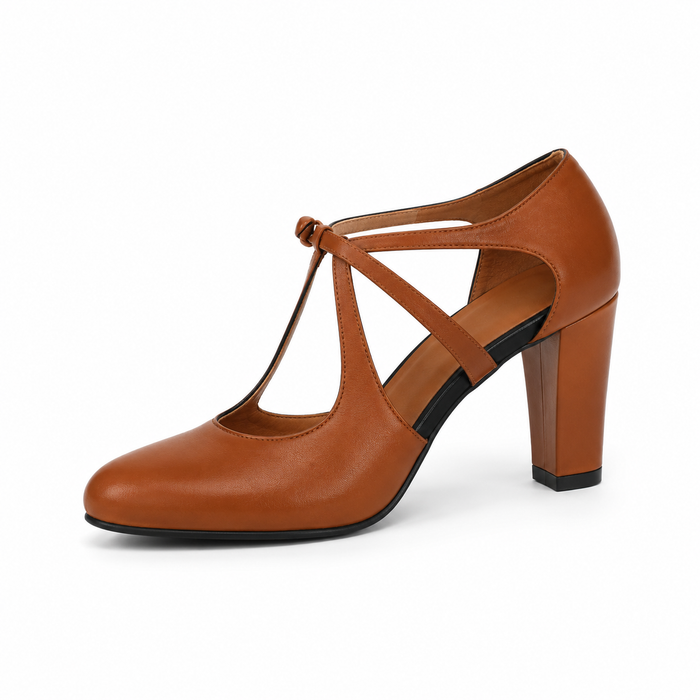 Montarello Women's T-Bar Cut-Out Block Heel Sandals