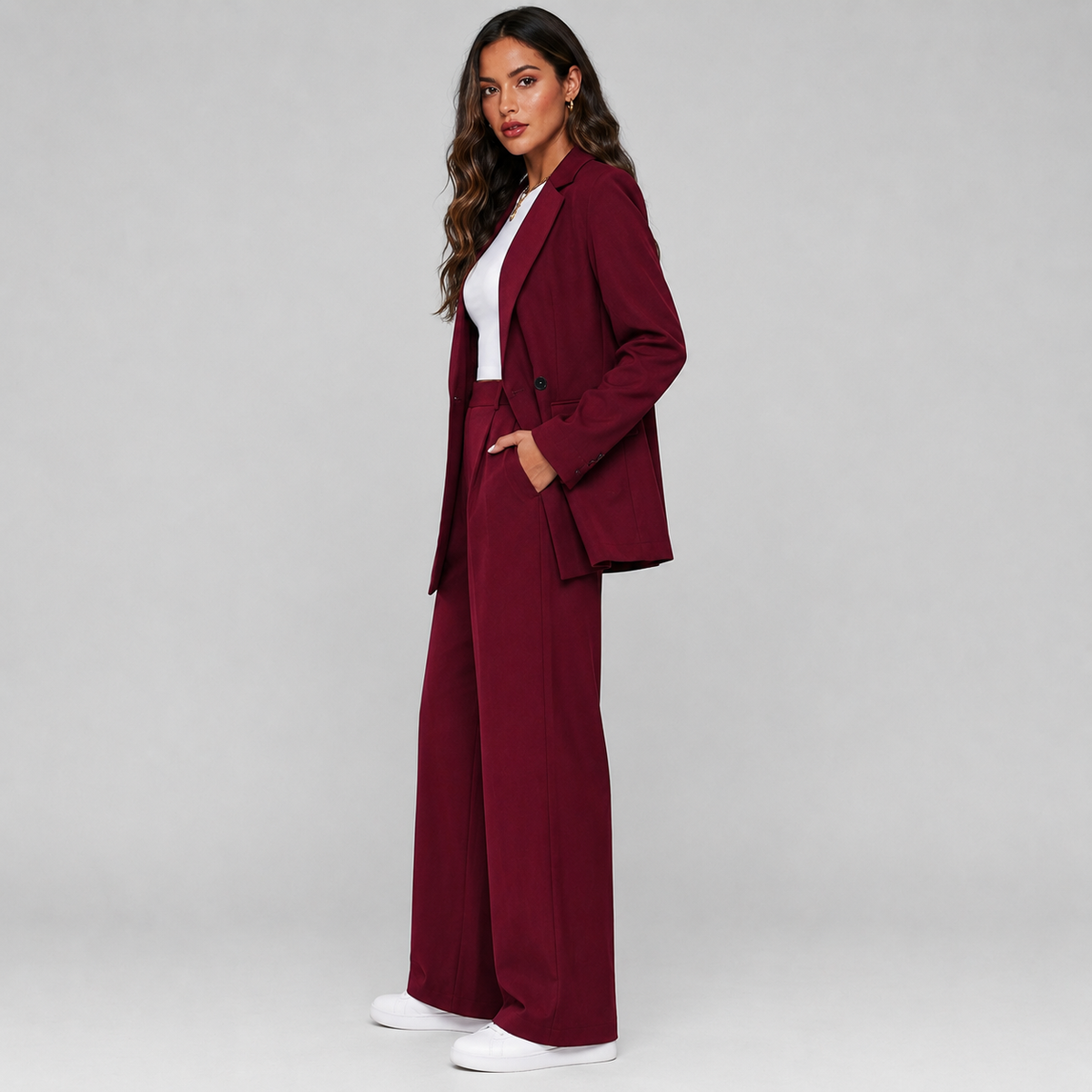 Montarello Women's Suit Set Longline Blazer Wide-Leg Trousers