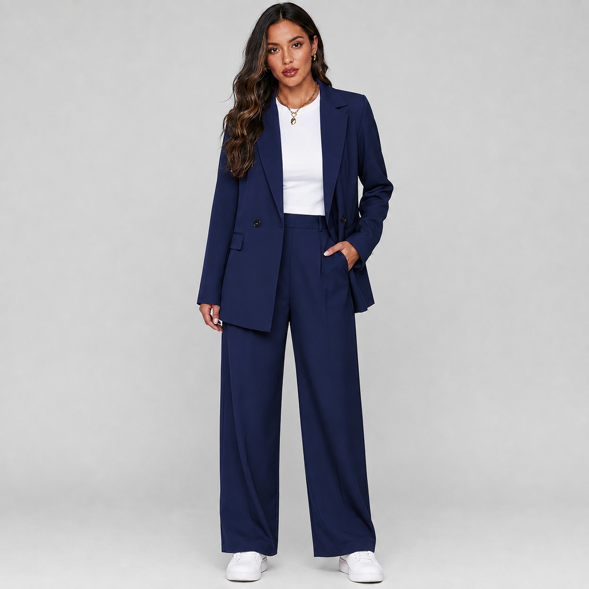Montarello Women's Suit Set Longline Blazer Wide-Leg Trousers
