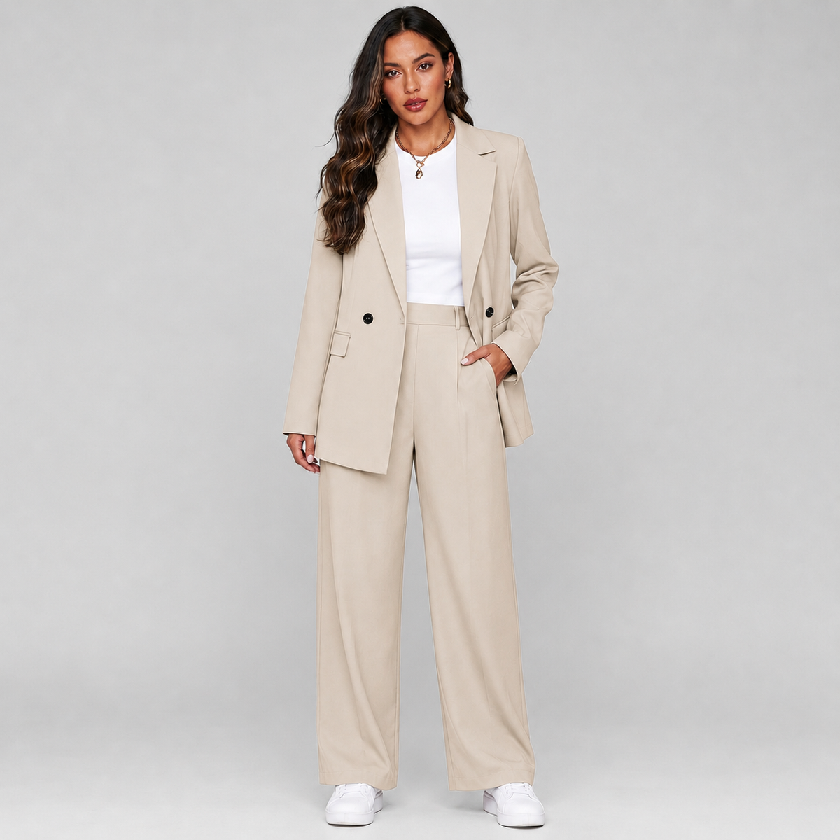 Montarello Women's Suit Set Longline Blazer Wide-Leg Trousers