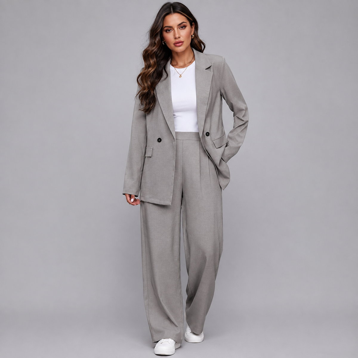 Montarello Women's Suit Set Longline Blazer Wide-Leg Trousers