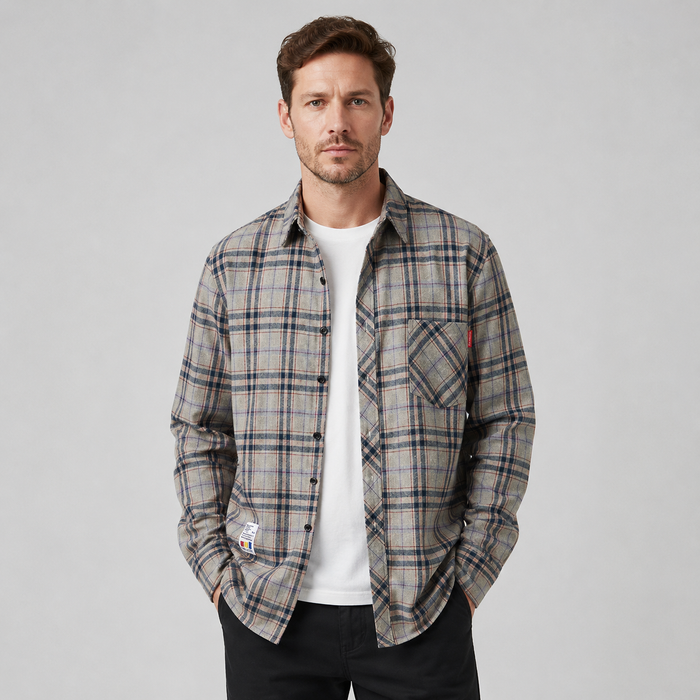 Montarello Men's Overshirt Check Flannel Button Front