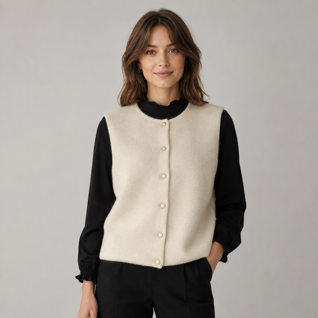 Montarello Women's Sweater Vest Button Front Round Neck