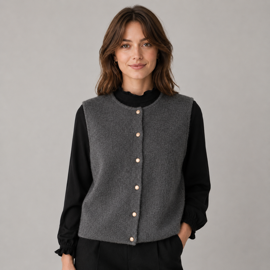 Montarello Women's Sweater Vest Button Front Round Neck