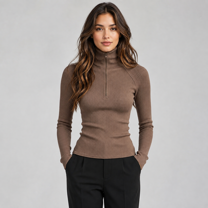 Montarello Women's Roll Neck Top Long Sleeve Zip