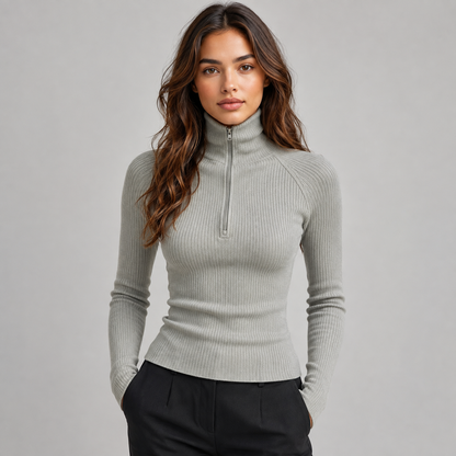 Montarello Women's Roll Neck Top Long Sleeve Zip