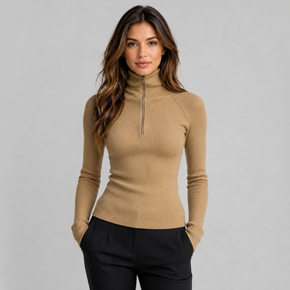 Montarello Women's Roll Neck Top Long Sleeve Zip