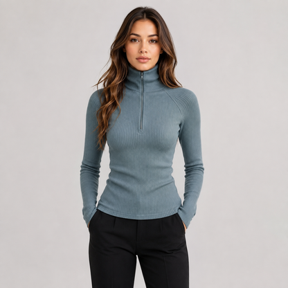 Montarello Women's Roll Neck Top Long Sleeve Zip