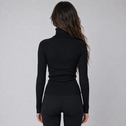 Montarello Women's Roll Neck Top Long Sleeve Zip