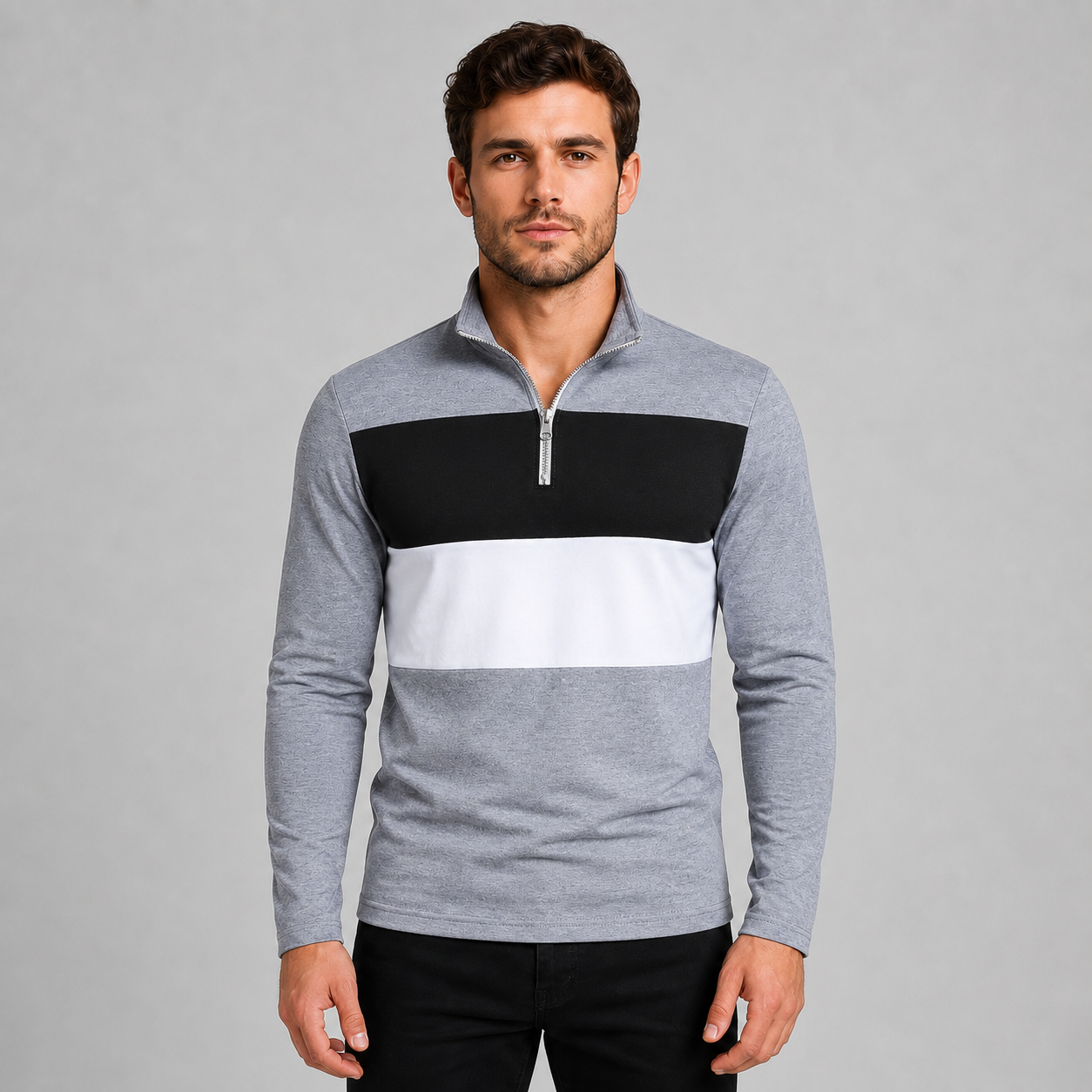 Montarello Men's Quarter-Zip Polo Long Sleeve