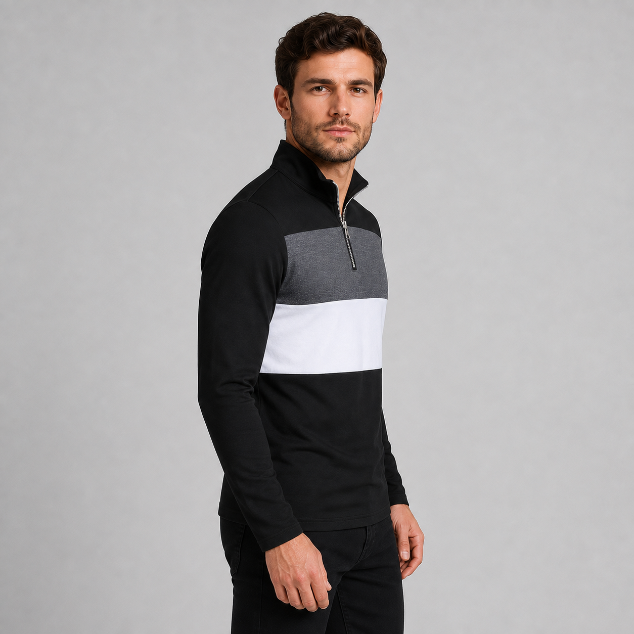 Montarello Men's Quarter-Zip Polo Long Sleeve