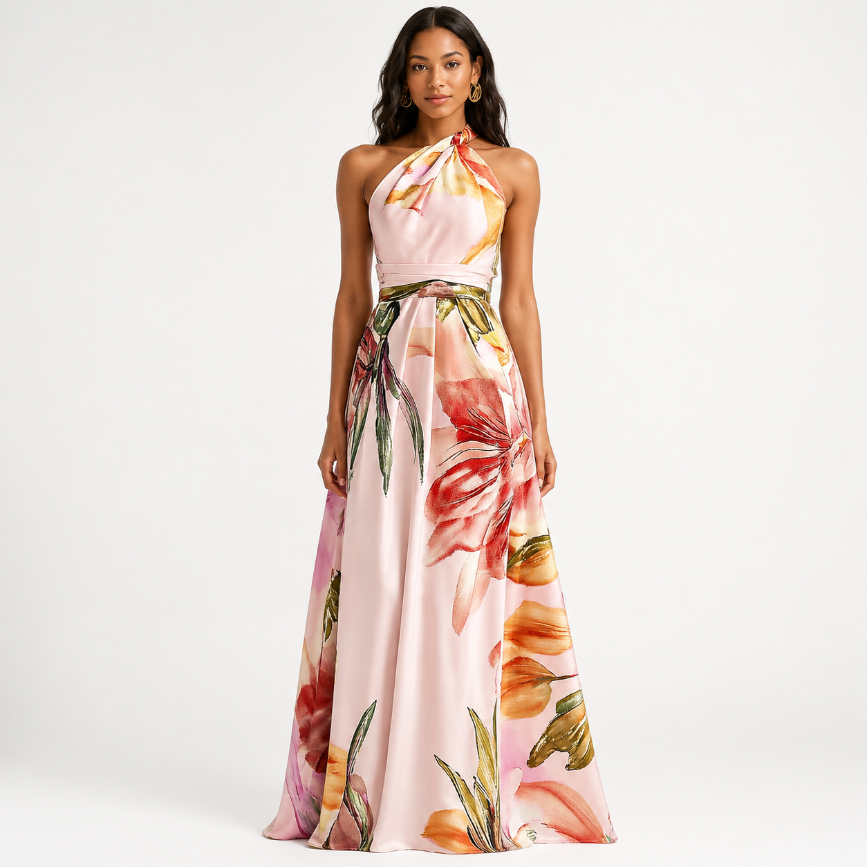 Robe maxi à une épaule effet satin à motif floral pour invitées de mariage pour femmes Montarello