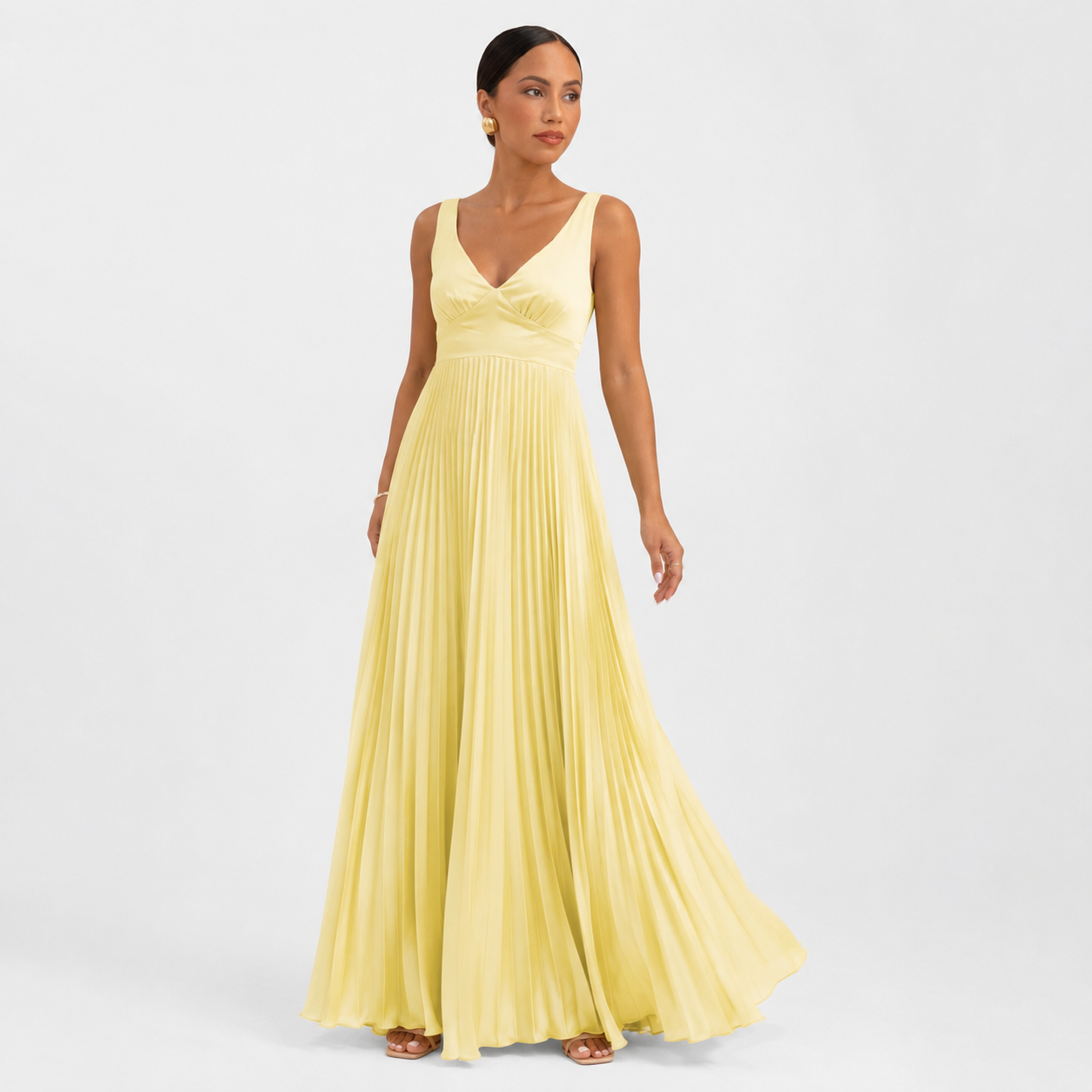 Robe maxi plissée à col en V pour invitées de mariage pour femmes Montarello