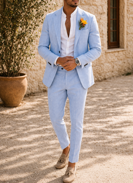 Montarello Linen-Look Men's Tailored 2-Piece Suit