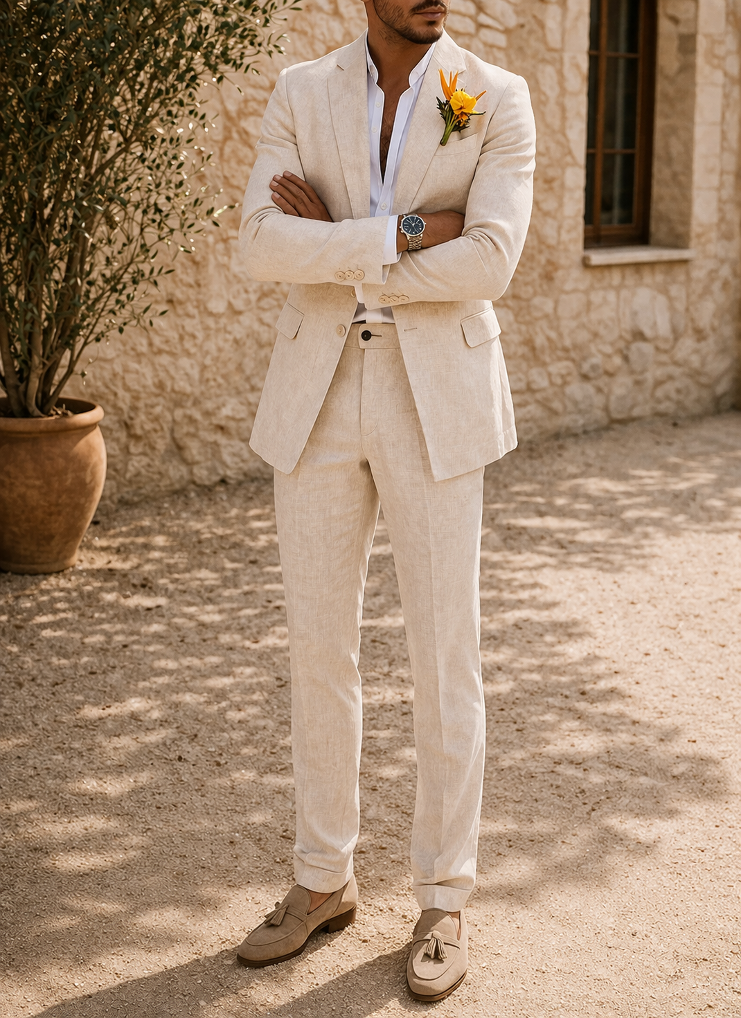 Montarello Linen-Look Men's Tailored 2-Piece Suit