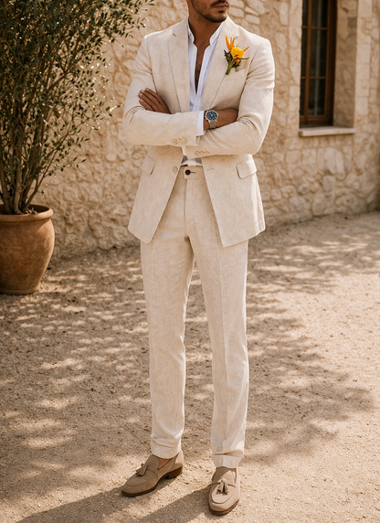 Montarello Linen-Look Men's Tailored 2-Piece Suit