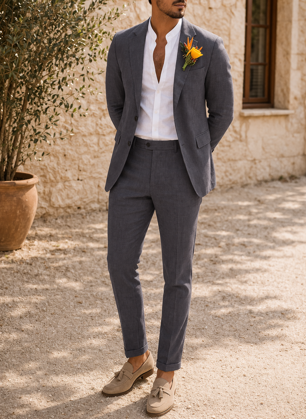 Montarello Linen-Look Men's Tailored 2-Piece Suit