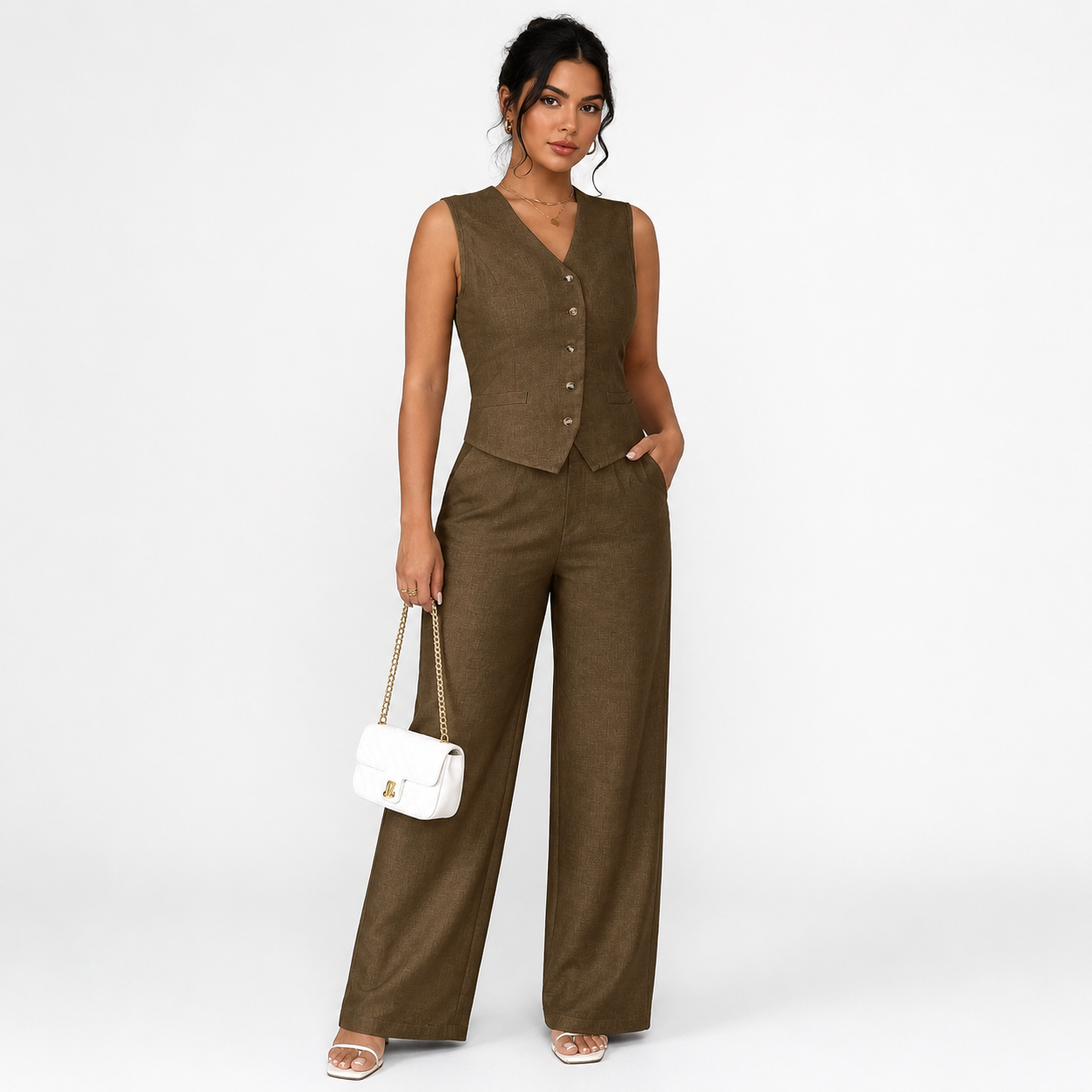 Montarello Women's Sleeveless V-Neck Top and Trousers Co-Ord Set