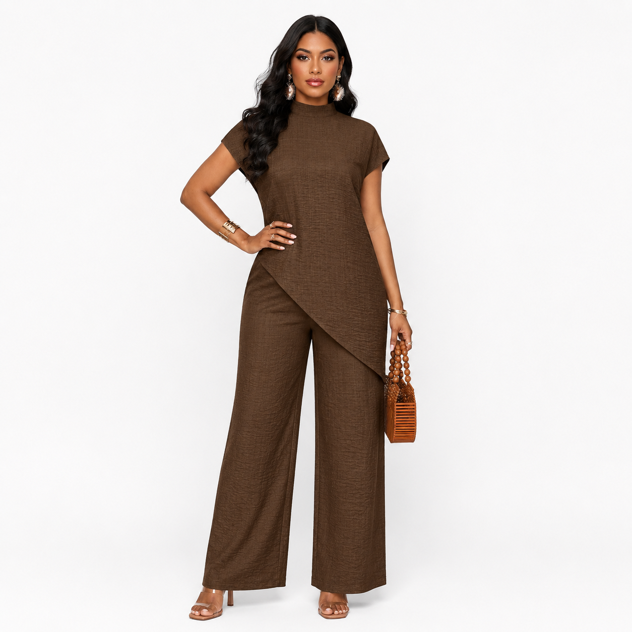 Montarello Women's Asymmetric Hem Top and Trousers Co-Ord Set