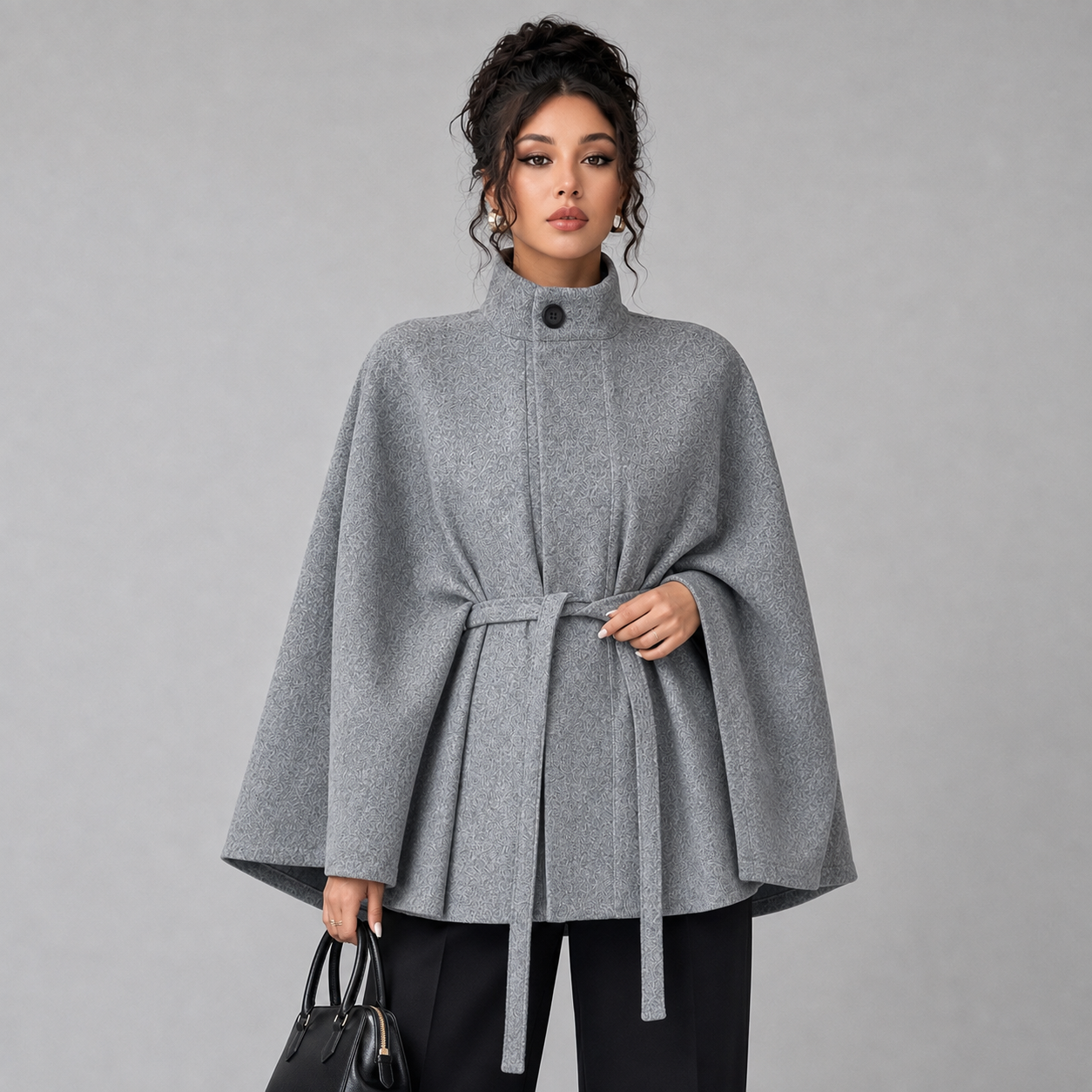 Montarello Women's Cape Coat Belted Stand Collar