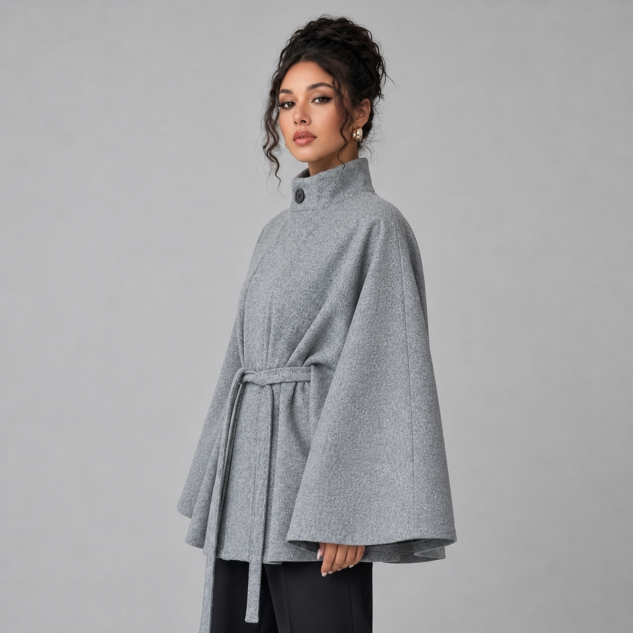 Montarello Women's Cape Coat Belted Stand Collar