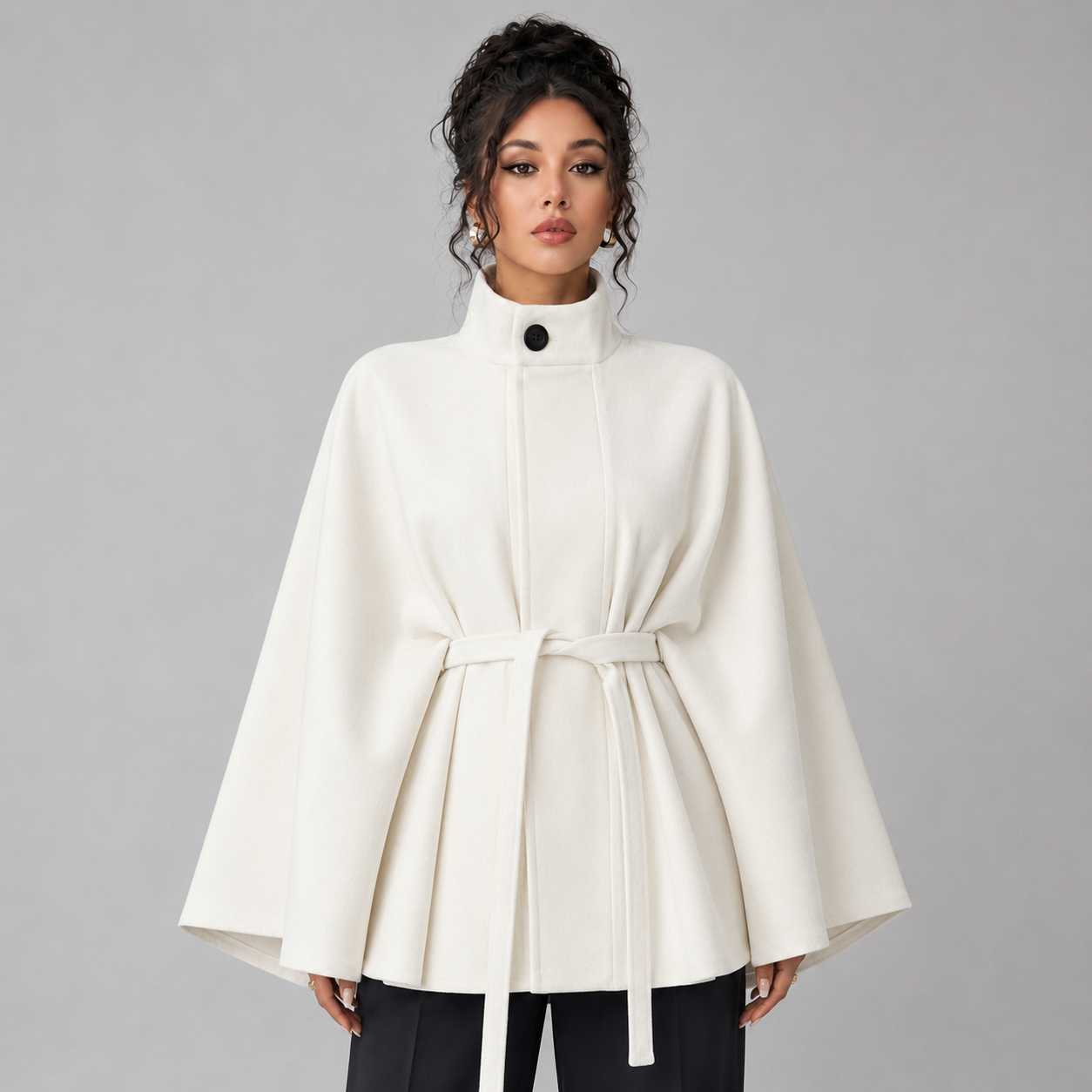 Montarello Women's Cape Coat Belted Stand Collar