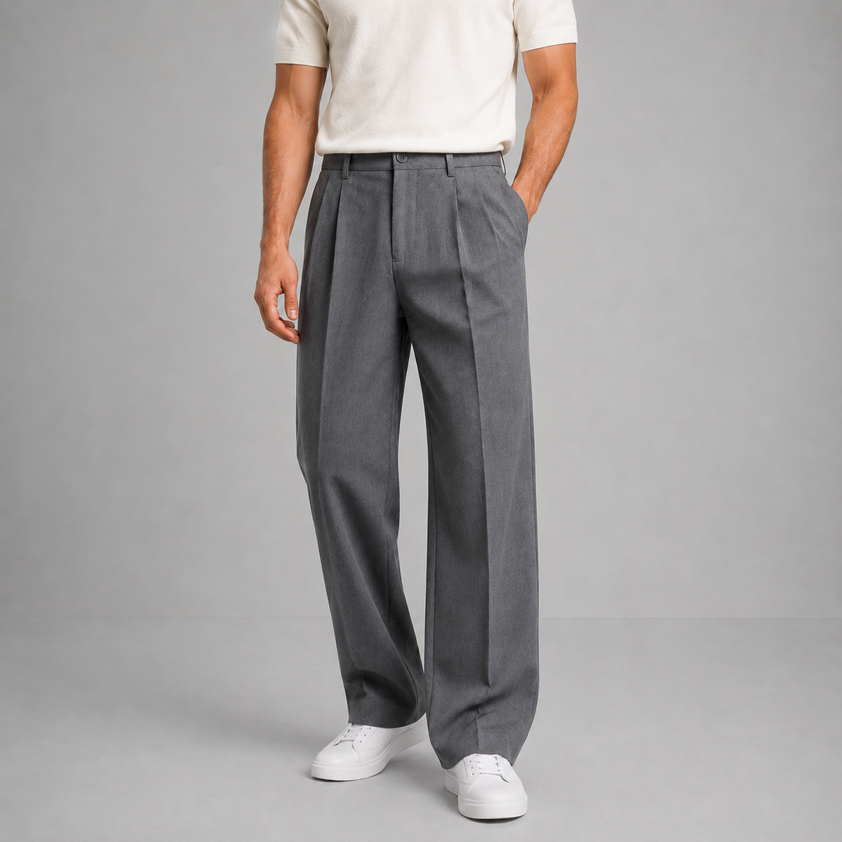 Montarello Men's Tailored Straight Leg Trousers with Front Pleat