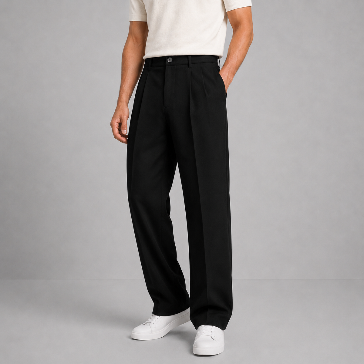 Montarello Men's Tailored Straight Leg Trousers with Front Pleat