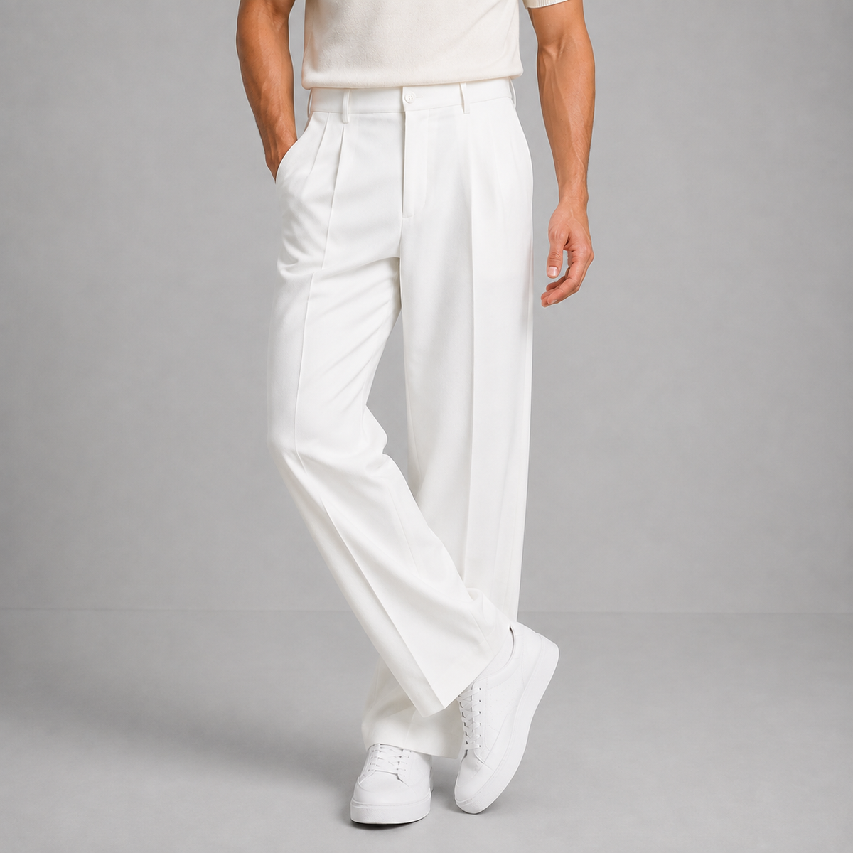 Montarello Men's Tailored Straight Leg Trousers with Front Pleat