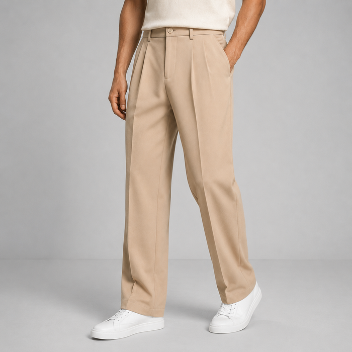 Montarello Men's Tailored Straight Leg Trousers with Front Pleat