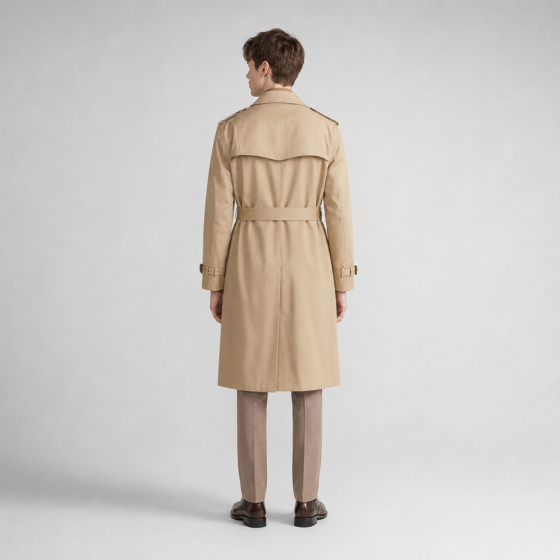 Montarello Men's Belted Trench Coat with Double Breasted Front