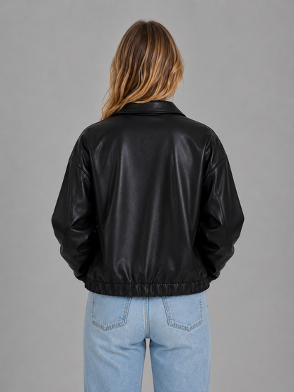 Montarello Women's Leather-Look Cropped Zip Jacket