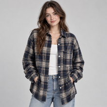 Montarello Women's Overshirt Check Notched Collar