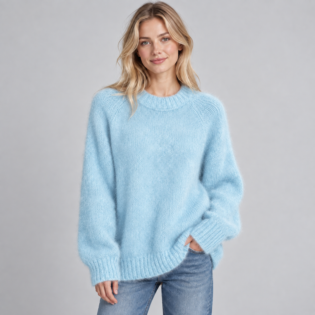 Montarello Women's Jumper Fluffy Knit Round Neck