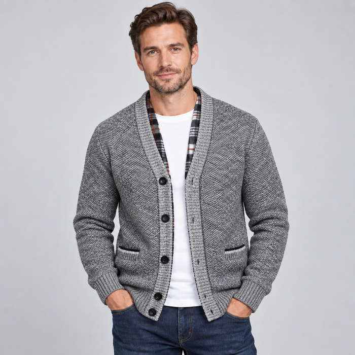 Montarello Men's Cardigan Fleece Lined Button Front V-Neck