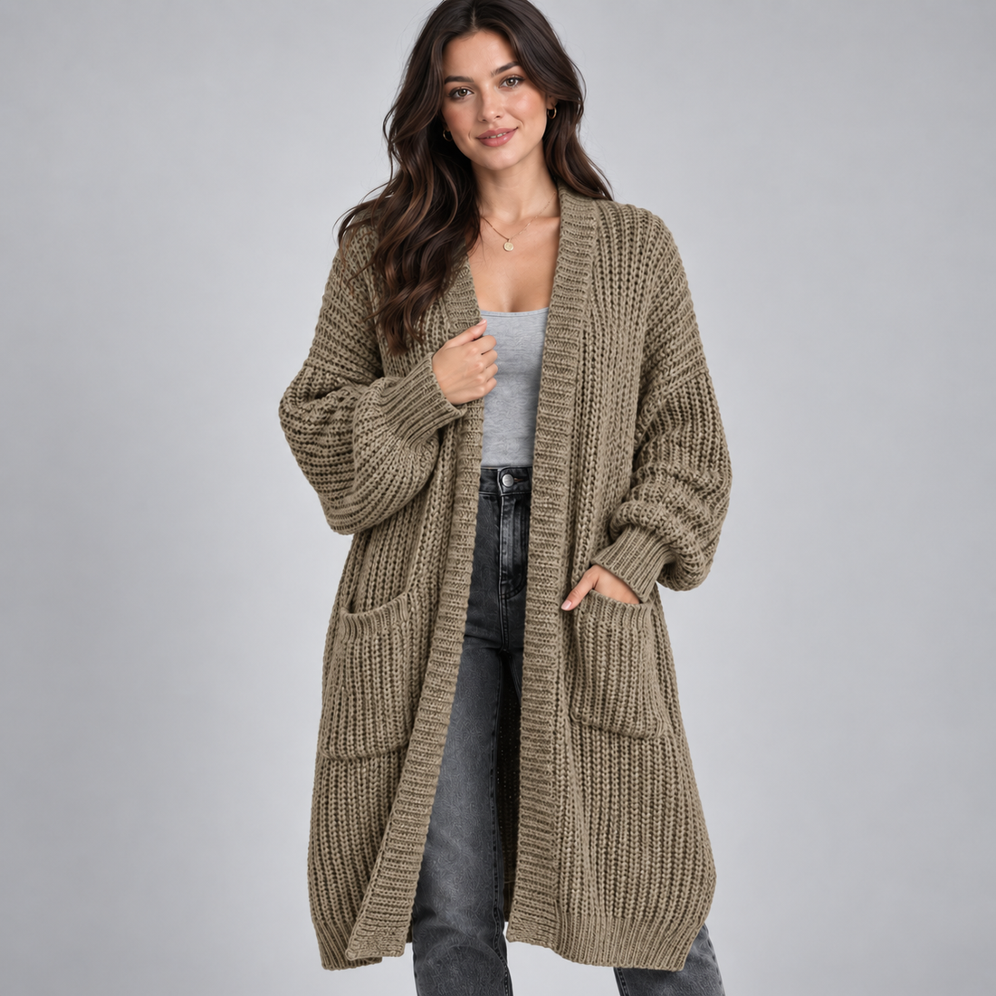 Montarello Women's Cardigan Longline Chunky Knit Open Front