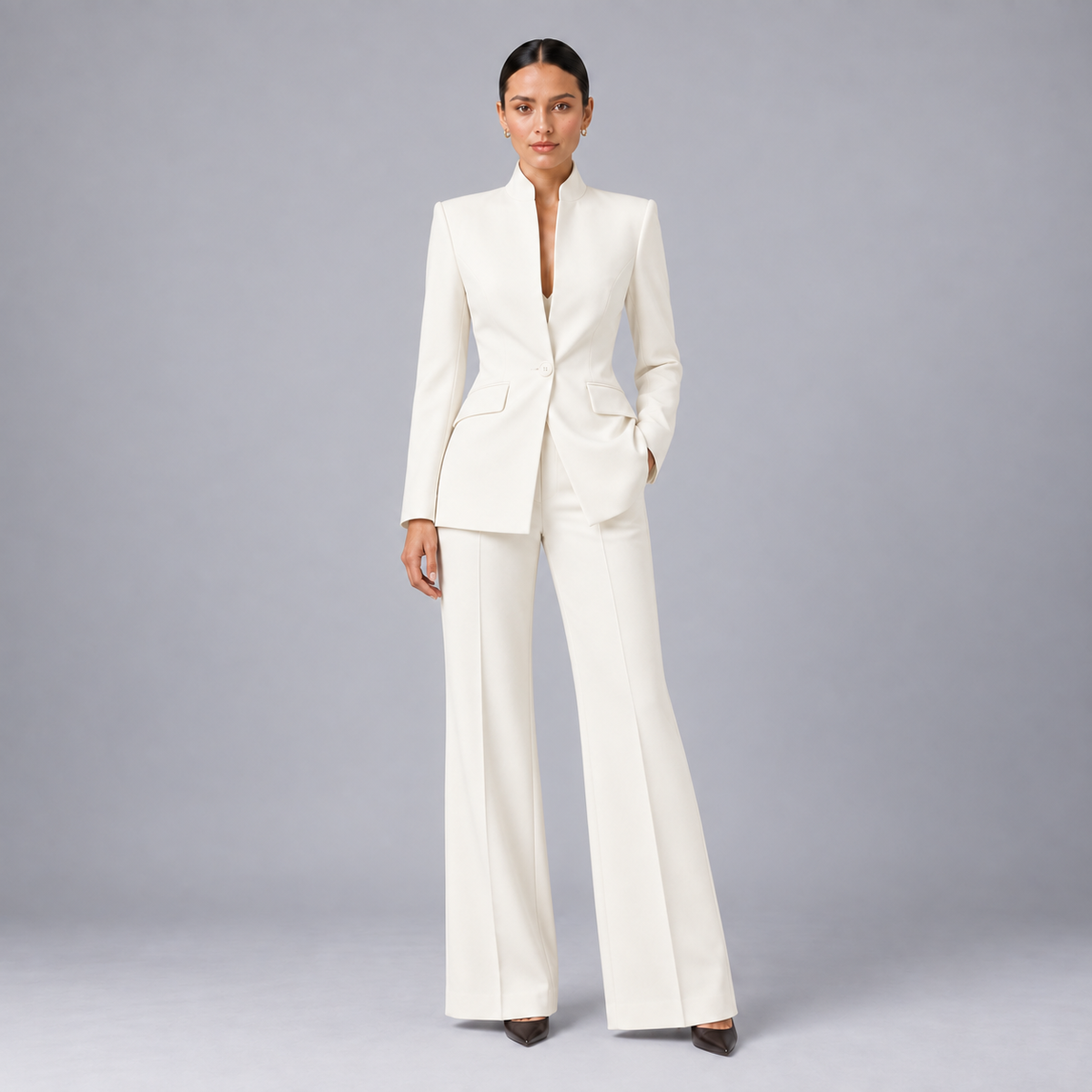 Montarello Women's Tailored Blazer and Wide-Leg Trouser Suit Set