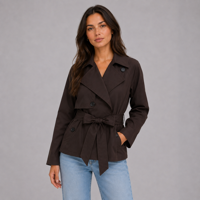 Montarello Women's Cropped Trench Coat with Tie Wai