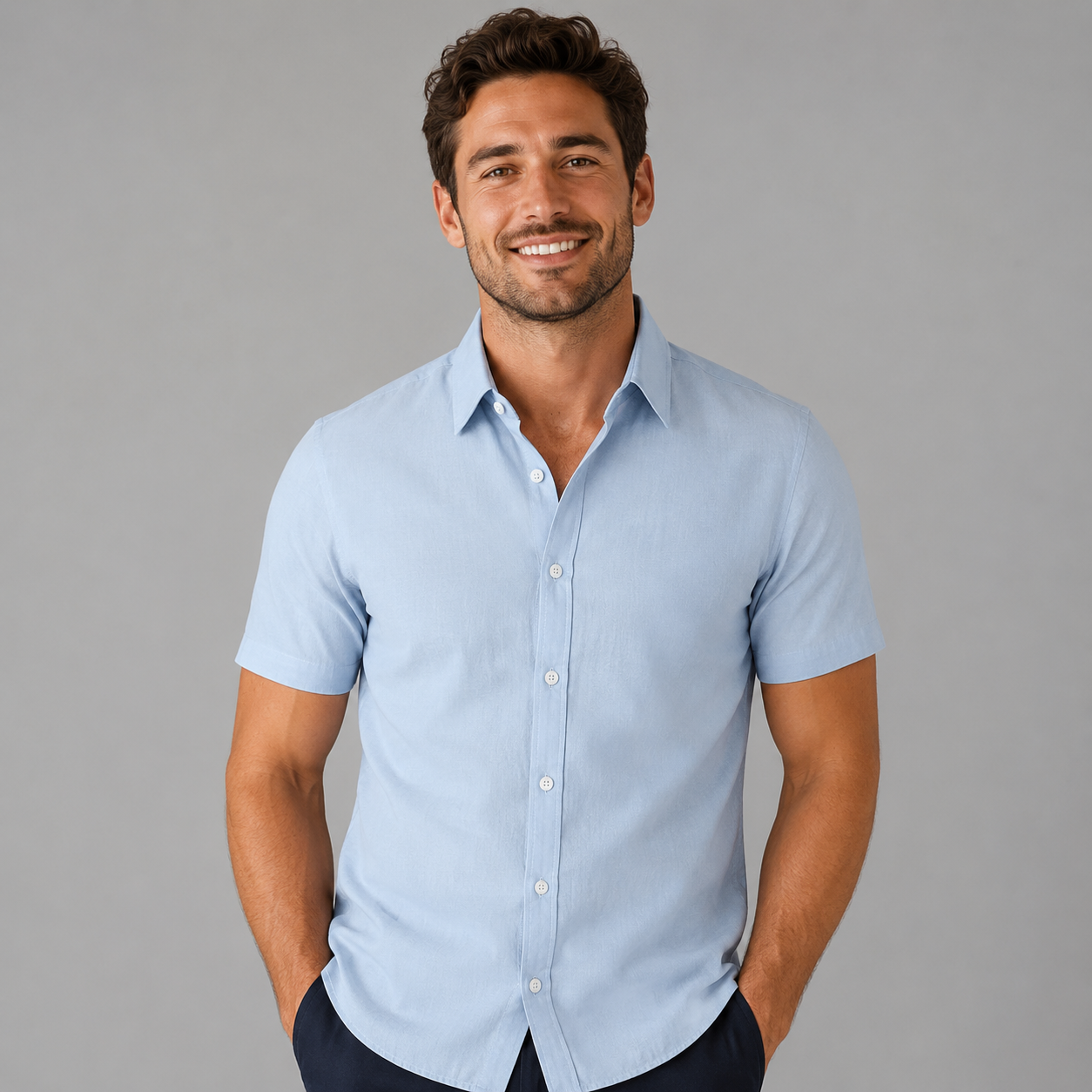 Montarello Men's Slim Fit Short-Sleeve Linen-Look Summer Shirt