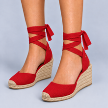 Montarello canvas ankle-tie espadrilles – Red detail